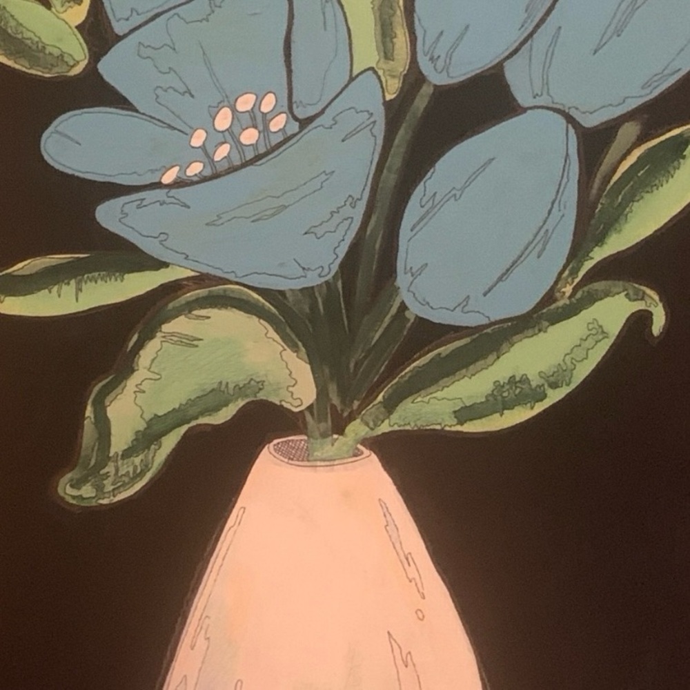 Art by me.  16x20  Floral Arrangement with Blue and Green Accents - Picture 2 of 2